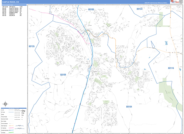 Castle Rock Zip Code Wall Map